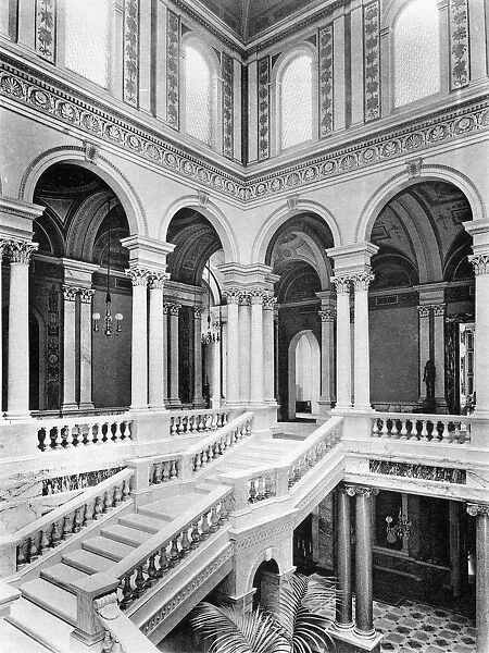 The grand staircase, Dorchester House, 1908. Artist: Bedford Lemere and Company