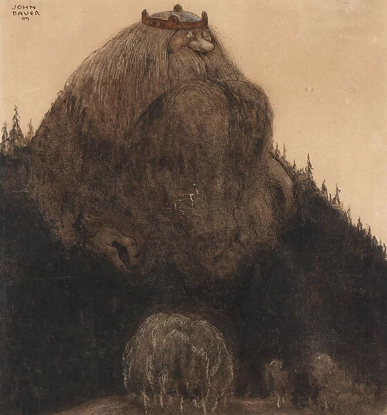 Herr Birre och trollen. Illustration for Bland tomtar och troll (Among Gnomes and Trolls) by Alfre