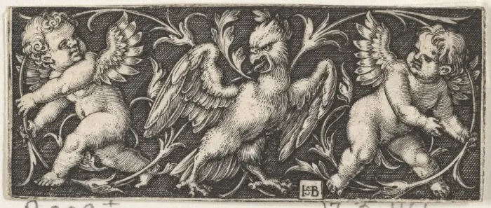 Framed Print : Horizontal Panel Print with Eagle and Genii, 1544 Framed Print : Horizontal Panel Print with Eagle and Genii, 1544