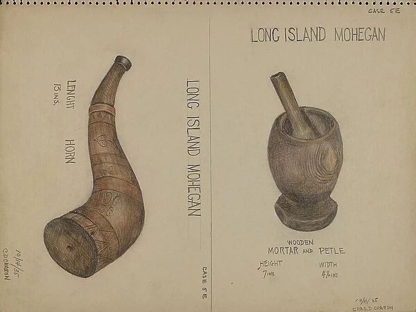 Horn and Mortar & Pestle, 1935. Creator: Charles Charon. Horn and Mortar & Pestle, 1935. Creator: Charles Charon