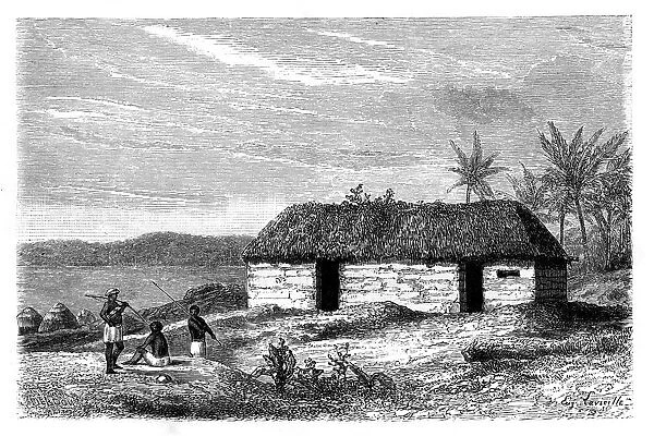 Hut at the edge of Lake Tanganyika, Congo, 19th century. Artist: Lavielle
