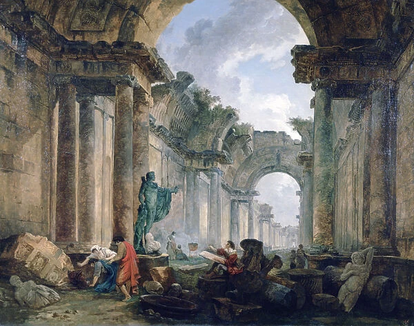 Imaginary View of the Grand Gallery of the Louvre in Ruins, 1796. Artist: Robert Hubert