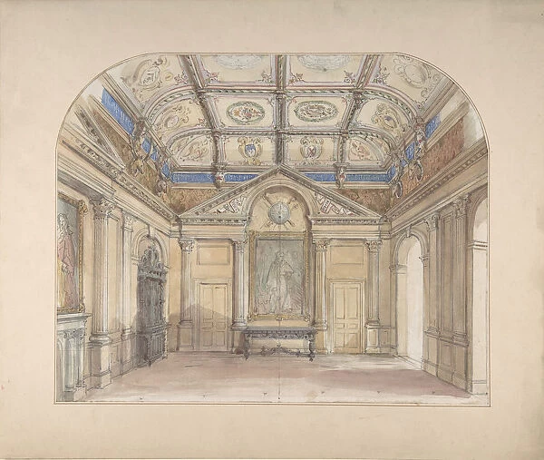 Interior with coffered ceiling and Corinthian order applied to walls, 19th century