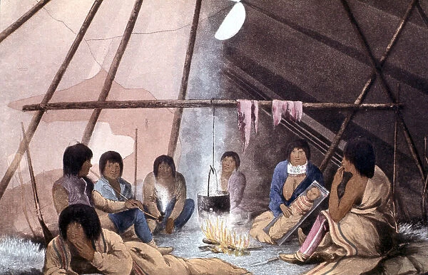 Interior of Cree Indian tent, 1823. Artist: John Franklin