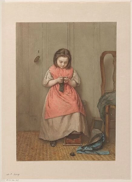 Interior with knitting girl, 1868. Creator: Jacob Taanman