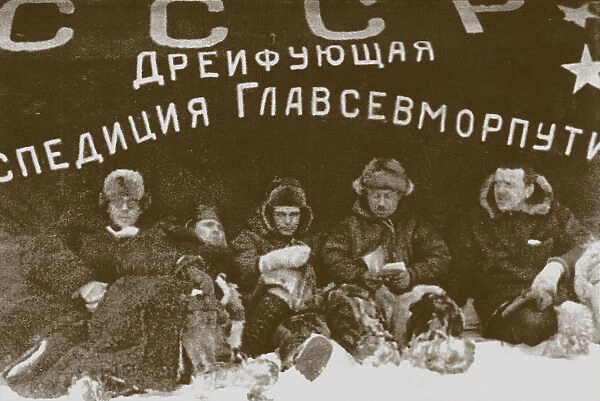 Ivan Papanin, Ernst Krenkel, Evgeny Fedorov and Petr Shirshov at the expedition North Pole-1, 1938