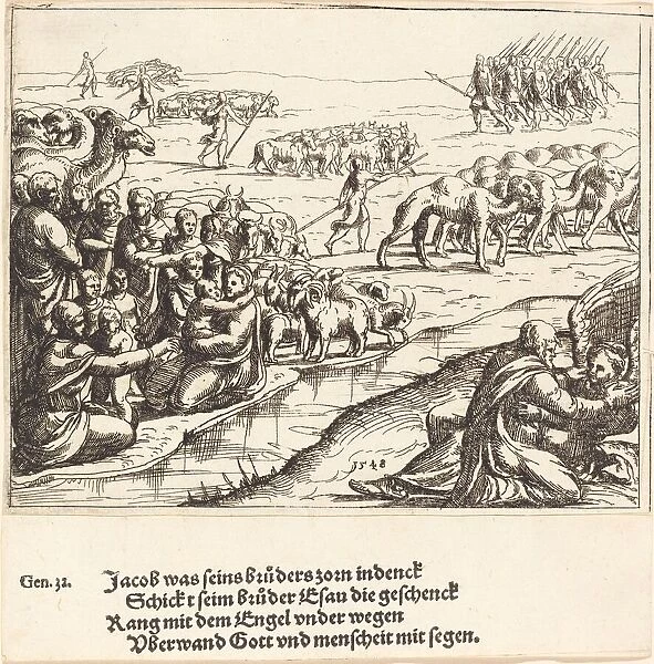 Jacob Wrestling with the Angel, 1548. Creator: Augustin Hirschvogel
