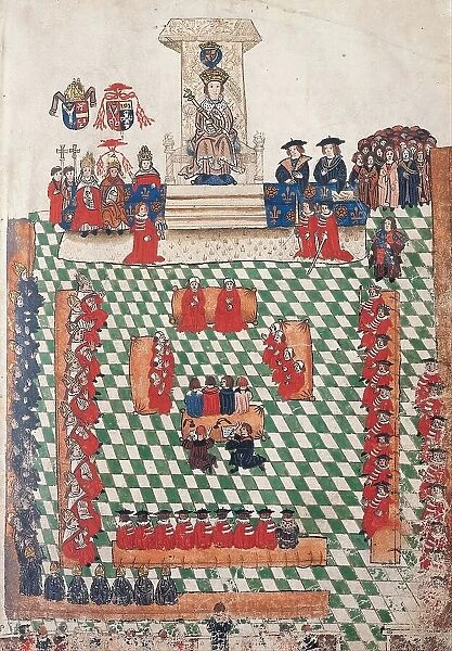 King Henry VIII at the opening of the Parliament of England at Bridewell Palace, 1523. Creator: Wriothesley, Sir Thomas (c. 1460-1534)