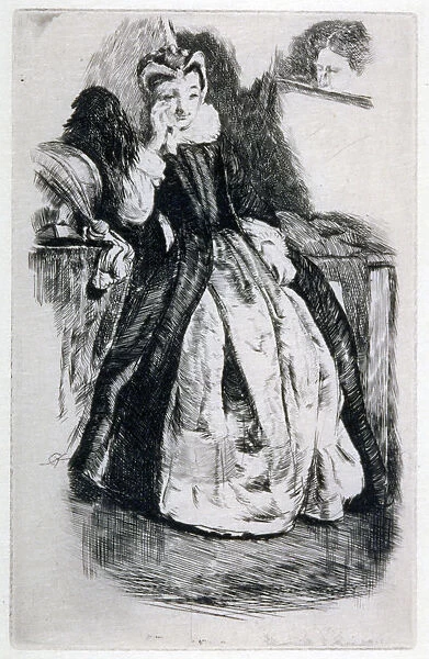 Lady in Elizabethan Dress, 19th century. Artist: Charles Samuel Keene
