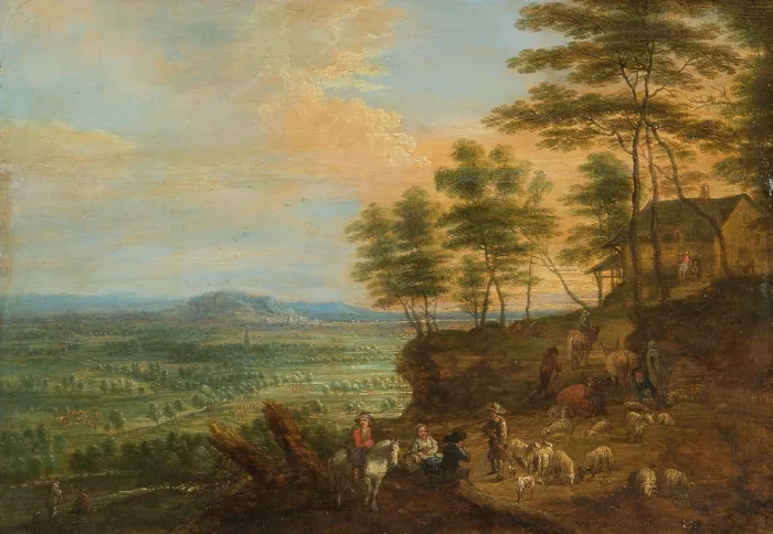 Framed Print : Landscape Print with Cattle and Distant View Framed Print : Landscape Print with Cattle and Distant View