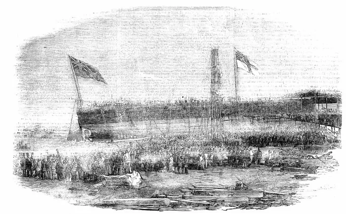 Framed Print : Launch of the Floating Battery Thunderbolt at Millwall, 1856 Print Framed Print : Launch of the Floating Battery Thunderbolt at Millwall, 1856 Print