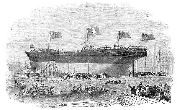Launch of the 'Vittorio Emanuele' Iron Screw Steamer, at Blackwall, 1854. Creator: Unknown. Launch of the 'Vittorio Emanuele' Iron Screw Steamer, at Blackwall, 1854. Creator: Unknown