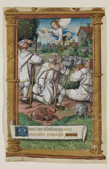 Framed Print : Print of a Leaf from Book of Hours Annunciation to the Shepherds Framed Print : Print of a Leaf from Book of Hours Annunciation to the Shepherds