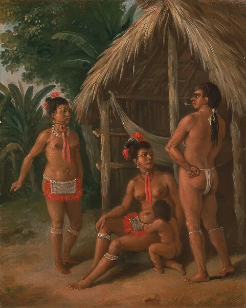 A Leeward Islands Carib family outside a Hut, ca. 1780. Creator: Agostino Brunias