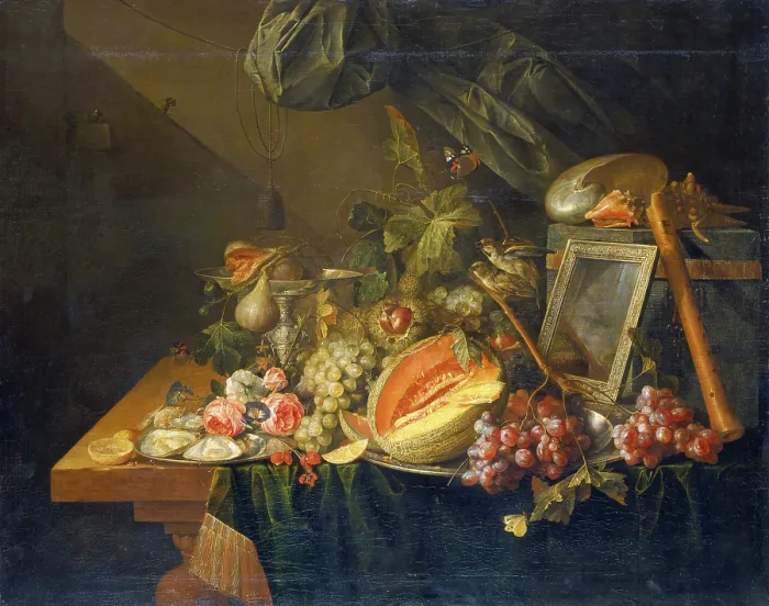Framed Print : Print of a still life with copulating sparrows, 1657 Framed Print : Print of a still life with copulating sparrows, 1657