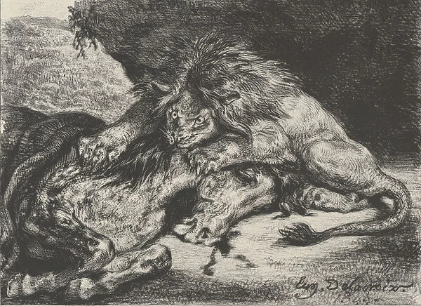 Lion Devouring a Horse, 1844. 1844. Creator: Eugene Delacroix