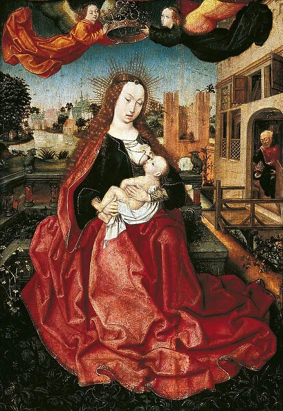 Madonna and Child crowned by two angels, 1490s. Artist: Master of Frankfurt (1460-ca. 1533)