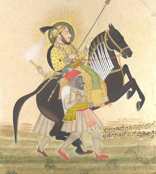 Maharana Sangram Singh Riding a Prize Stallion, ca. 1712. Creator: Stipple Master (Indian