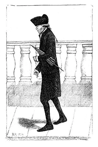 A man walking with an umbrella under his arm, 1784