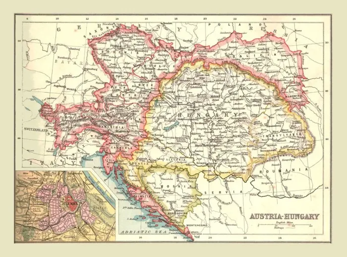 Framed Print : Austro-Hungarian Empire Map Print, 1902 Framed Print : Austro-Hungarian Empire Map Print, 1902