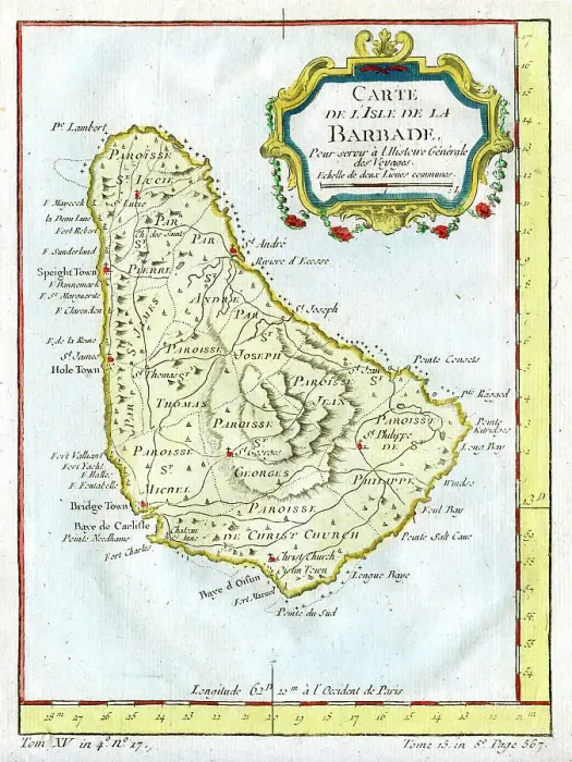 Framed Print : Barbados Map Print, 1764 Framed Print : Barbados Map Print, 1764
