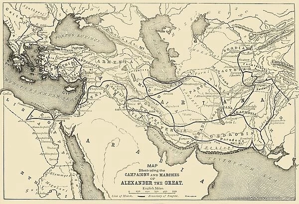 Map Illustrating the Campaigns and Marches of Alexander the Great, 1890. Creator: Unknown