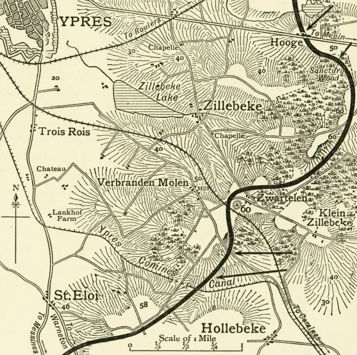 Framed Print : Map Print of German Attacks near Ypres, 1916 Framed Print : Map Print of German Attacks near Ypres, 1916