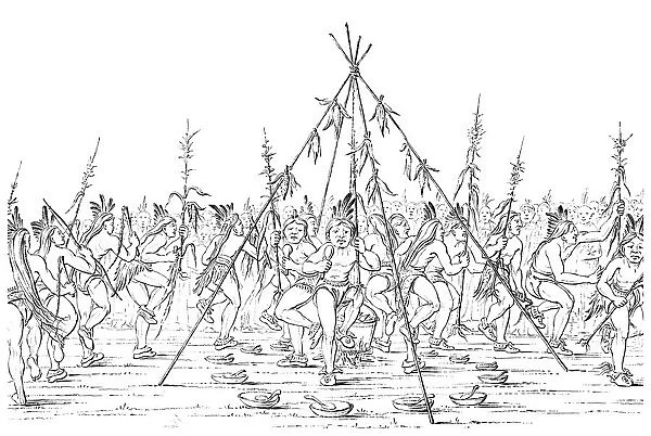 Medicine men dance around a cooking pot giving thanks to the Great Spirit, 1841. Artist: Myers and Co