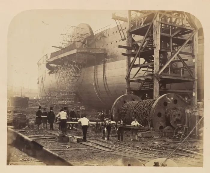 Framed Print : Men at Work Beside the Launching Chains of the Great Eastern Print, 1857 Framed Print : Men at Work Beside the Launching Chains of the Great Eastern Print, 1857
