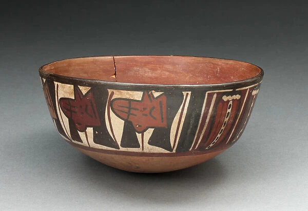 MIniature Flared Bowl Depicting Trophy Heads and Abstract Peppers, 180 B. C.  /  A. D. 500