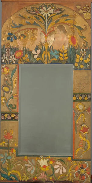 Mirror frame decorated with plants, flowers and two women figures, 1908. Artist: Bernard, Emile (1868-1941)