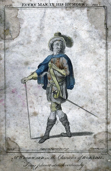 Mr Woodward in the character of Bobadil, 1776. Artist: J Reading