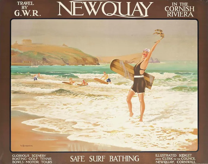 Framed Print : Newquay Surfing Print, c1930 Framed Print : Newquay Surfing Print, c1930