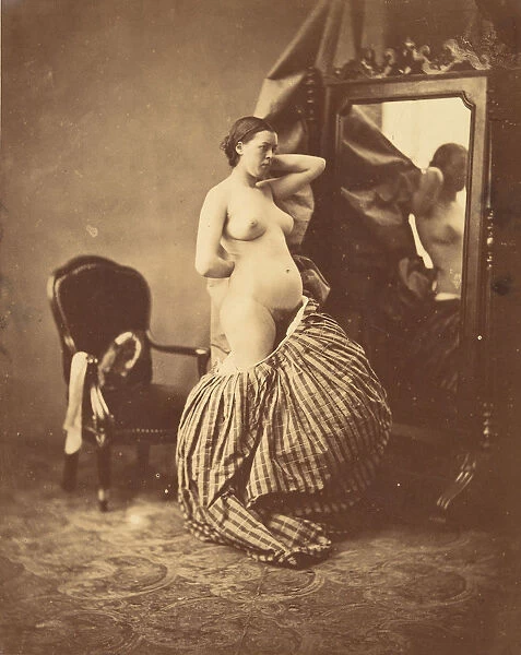 [Nude Before a Mirror], ca. 1857. Creator: Attributed to Bruno Braquehais (French, 1823