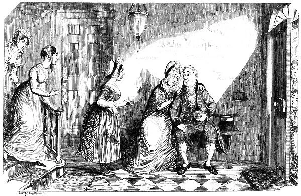 A number of women attend to a poorly man, 19th century. Artist: George Cruikshank