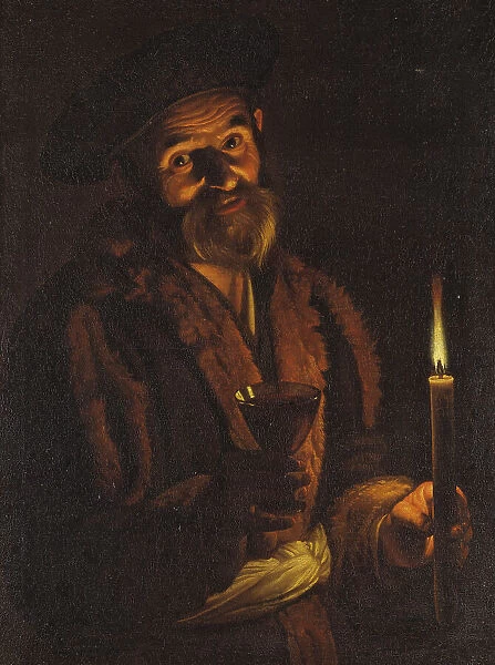 An Old Man with a Candle and a Glass, c17th century. Creator: Adam de Coster