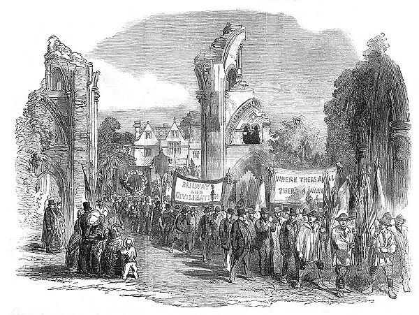 Opening of the Central Somerset Railway - Procession in the Abbey Grounds, at Glastonbury, 1854. Creator: Unknown