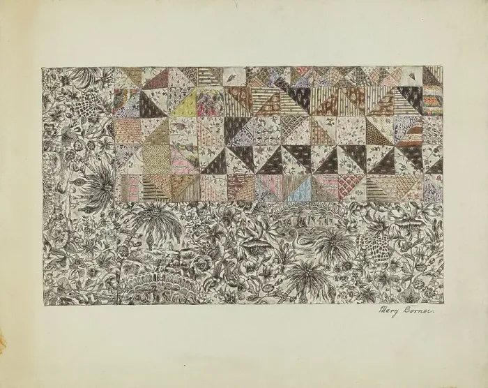 Framed Print : Patchwork Bedspread Print, c. 1937