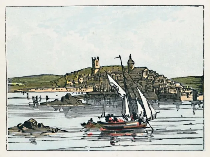 Framed Print : Penzance Print, a coloured view from the sea