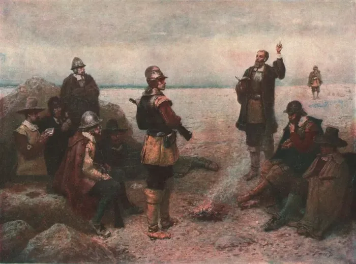 Framed Print : Colour print of The Pilgrim Fathers