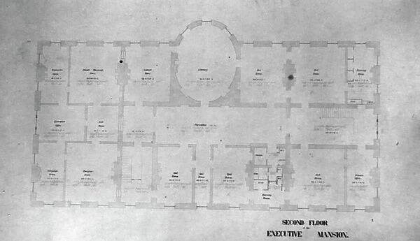 Plan of the second floor of the White House, between 1889 and 1906. Creator: Frances Benjamin Johnston