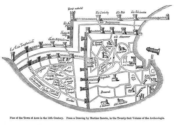 Plan of the town of Acre, Palestine, 14th century