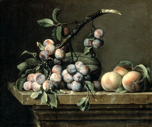 Plums, Melon and Peaches, c1630-1680. Artist: Pierre Dupuis