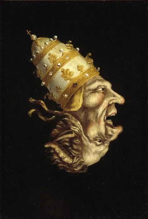 Framed Print : Pope-Devil Print, a woodcut depiction of the Pope as Satan Framed Print : Pope-Devil Print, a woodcut depiction of the Pope as Satan