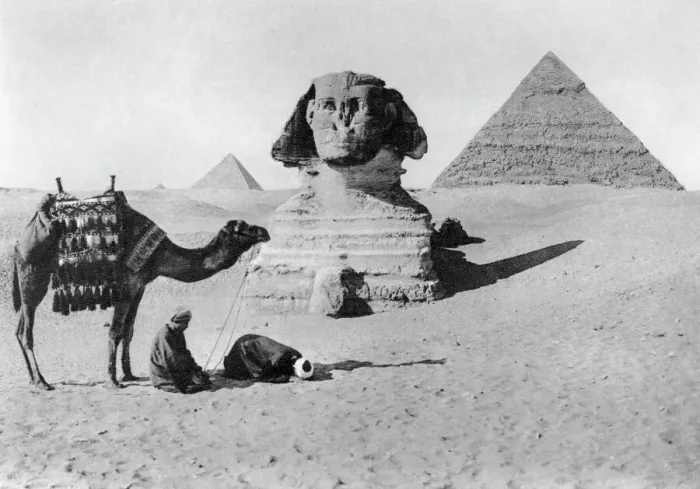 Framed Print : Praying before a Sphinx, Cairo, Egypt Print c1920s Framed Print : Praying before a Sphinx, Cairo, Egypt Print c1920s
