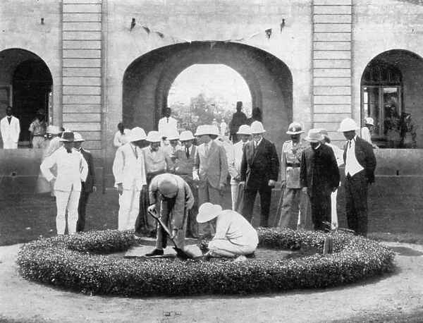 The Prince of Wales planting a tree at the Kumasi Church College, Ghana, 1926