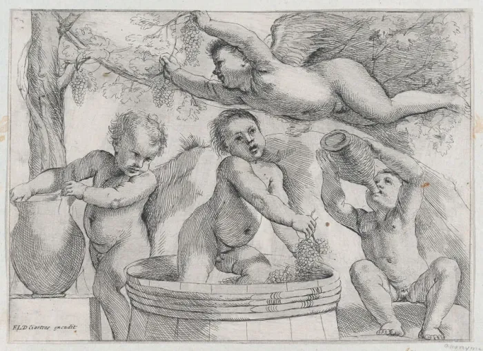 Framed Print : Four Putti Making and Drinking Wine Print Framed Print : Four Putti Making and Drinking Wine Print