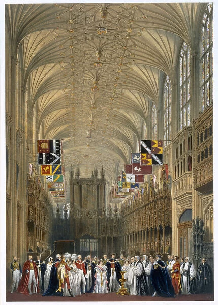 Queen Victoria and Prince Albert at a service in St Georges Chapel, Windsor Castle, 1838