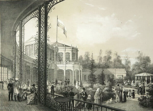The Railway station in Pavlovsk, 1840-1850. Artist: Meier, Yegor Yegorovich (1822-1867)