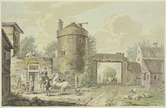 Framed Print : Riders halting at an old tower Print Framed Print : Riders halting at an old tower Print